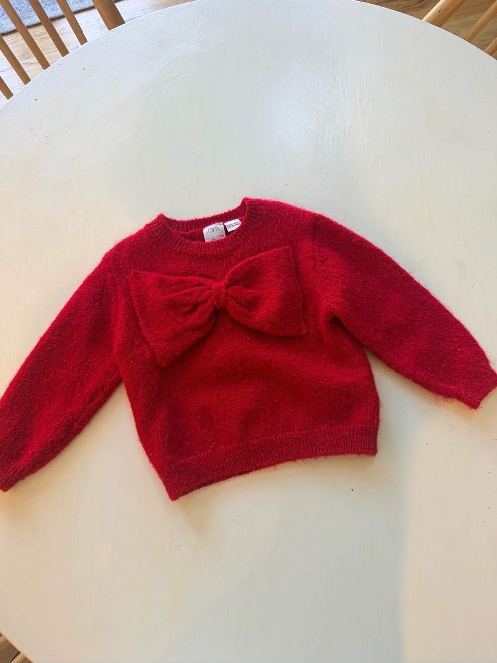 Zara Girls' Red Bow Front Crewneck Sweater